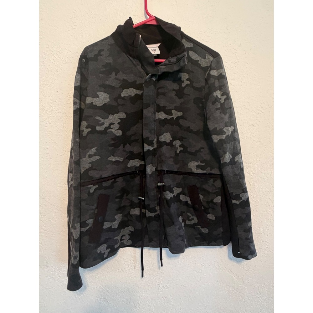 Cabi Pursuit Jacket 3911 Black Charcoal Camo Print Drawstring Thumbhole Large